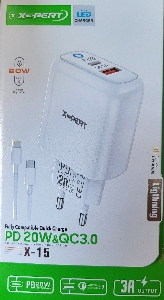 Сетевое зарядное устройство XtechPert X-15 Type-C/USB PD+QC3.0 20W Ligthning